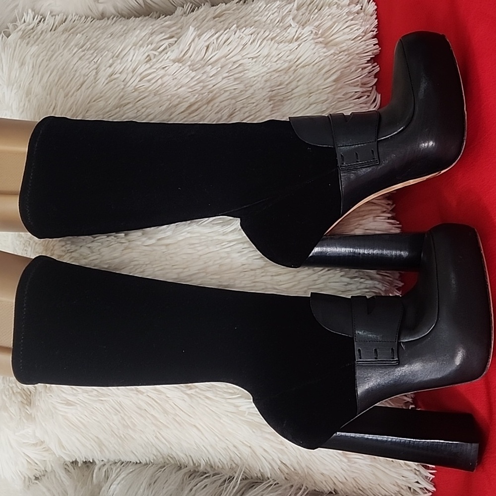 ALEXANDER WANG Boots Hannah Black Leather Velvet Sock Boots - Picture 4 of 10
